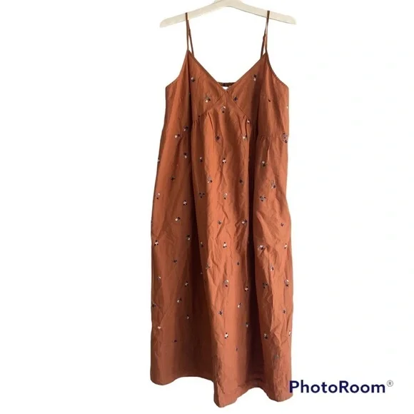 Women’s Floral Embroidered VNeck Midi Dress Universal Thread Rust Orange Size XS - Picture 4 of 8